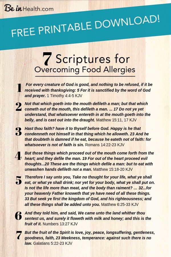 FREE Printable download! Here are7 frequently overlooked scriptural insights that you can apply to your life to get healing from food allergies and gluten intolerance - You'll wish you'd seen these sooner! 